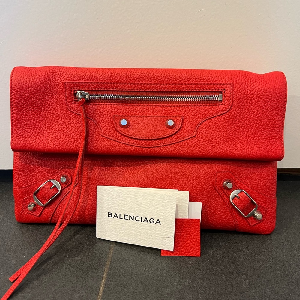 EXCELLENT CONDITION Balenciaga Motocross classic envelope clutch red